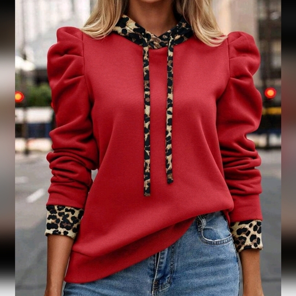 Tops - Red Leopard Trim Women's Top NWOT